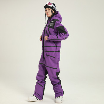 Нов спортен дамски ски костюм Зимен дамски еднокомпонентен снежен костюм Водоустойчив женски сноуборд гащеризон с качулка Планински гащеризон Дрехи