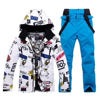 Costum de schi pentru bărbați femei Jachetă + pantaloni snowboard iarnă îmbrăcăminte snowboard parka impermeabilă rezistentă la vânt haină și pantaloni de schi