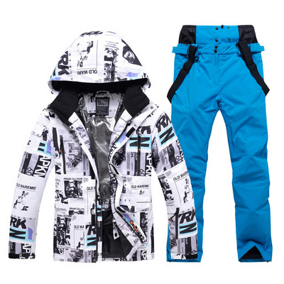 Costum de schi pentru bărbați femei Jachetă + pantaloni snowboard iarnă îmbrăcăminte snowboard parka impermeabilă rezistentă la vânt haină și pantaloni de schi