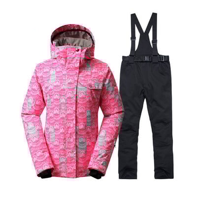 Crvena ženska odjeća za snijeg Sportska odjeća za vožnju u prirodi Kompleti za daskanje na snijegu vodootporne prozračne skijaške jakne otporne na vjetar i hlače za snijeg s naramenicama