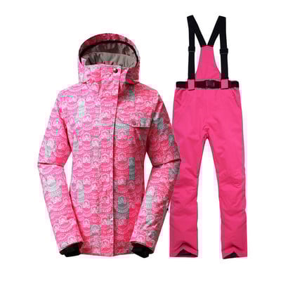 Crvena ženska odjeća za snijeg Sportska odjeća za vožnju u prirodi Kompleti za daskanje na snijegu vodootporne prozračne skijaške jakne otporne na vjetar i hlače za snijeg s naramenicama