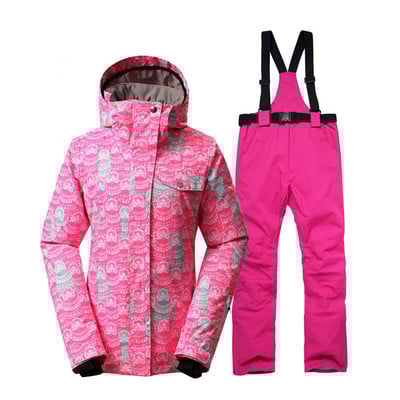 Crvena ženska odjeća za snijeg Sportska odjeća za vožnju u prirodi Kompleti za daskanje na snijegu vodootporne prozračne skijaške jakne otporne na vjetar i hlače za snijeg s naramenicama