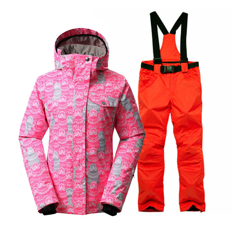 Crvena ženska odjeća za snijeg Sportska odjeća za vožnju u prirodi Kompleti za daskanje na snijegu vodootporne prozračne skijaške jakne otporne na vjetar i hlače za snijeg s naramenicama