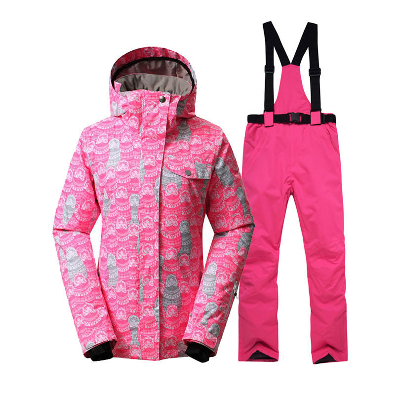 Crvena ženska odjeća za snijeg Sportska odjeća za vožnju u prirodi Kompleti za daskanje na snijegu vodootporne prozračne skijaške jakne otporne na vjetar i hlače za snijeg s naramenicama