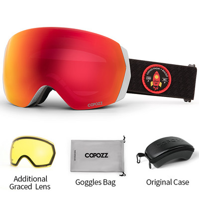 COPOZZ Ochelari de schi Bărbați Femei Ochelari de schi anti-aburire UV400 Ochelari de zăpadă Ochelari de snowboard pentru adulți cu lentile galbene de noapte și set de huse