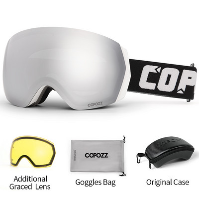 COPOZZ Ochelari de schi Bărbați Femei Ochelari de schi anti-aburire UV400 Ochelari de zăpadă Ochelari de snowboard pentru adulți cu lentile galbene de noapte și set de huse