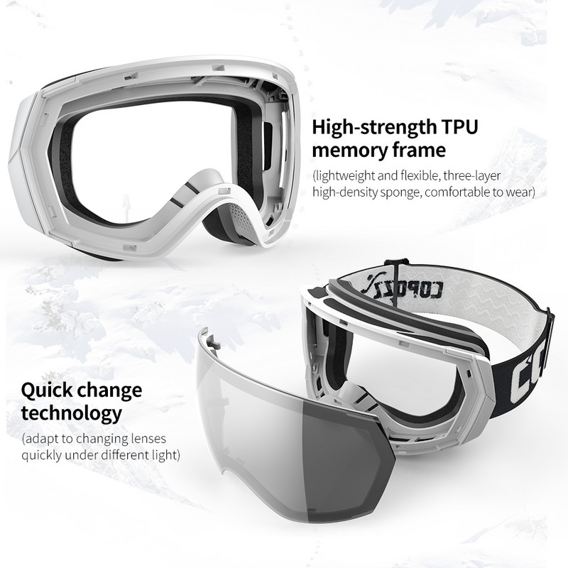 COPOZZ Ochelari de schi Bărbați Femei Ochelari de schi anti-aburire UV400 Ochelari de zăpadă Ochelari de snowboard pentru adulți cu lentile galbene de noapte și set de huse