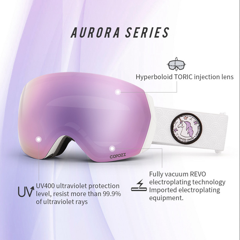 COPOZZ Ochelari de schi Bărbați Femei Ochelari de schi anti-aburire UV400 Ochelari de zăpadă Ochelari de snowboard pentru adulți cu lentile galbene de noapte și set de huse