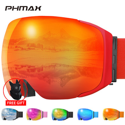 PHMAX Anti-Fog Ски очила Магнитни двойни слоеве UV400 защита Ски очила Мъжки зимни многоцветни очила за сноуборд