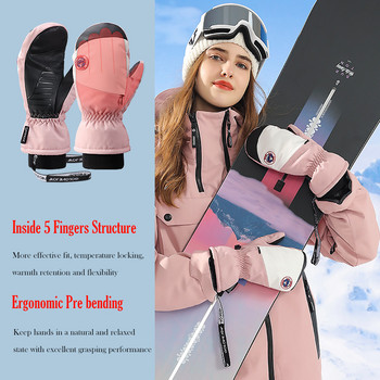 Мъже, жени, ски, сноуборд ръкавици, вътрешни 5 пръста, зимни, топли, колоездене, бягане, шофиране, спортни ръкавици, ветроустойчиви дебели ръкавици за сняг