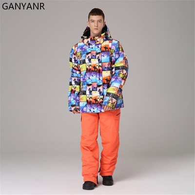 GANYANR Pánske lyžiarske súpravy, snowboardové obleky, zimné snehové nohavice, bundy, nepremokavé, vetruodolné, kempovacie, turistika, outdoorové, teplé, rybárske, športové