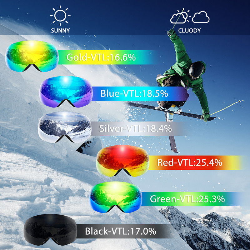 COPOZZ Skijaške naočale UV400 Zaštitna skijaška maska Muškarci Žene Anti-Fog Veliko lice Skijaške naočale Sportske naočale za skijanje na otvorenom Snowboard Skijanje naočale
