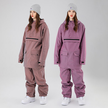 Ανδρική στολή σκι Γυναικεία χειμερινή ζεστή αντιανεμική αδιάβροχη αντανακλαστική κουκούλα για σκι Σετ παντελόνι για σκι Σνόουμπορντ κοστούμι