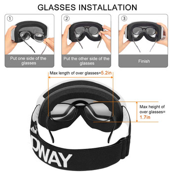 Ски очила Findway за възрастни против мъгла UV защита Снежни очила OTG дизайн над каска Съвместими Ски Сноуборд за младежи