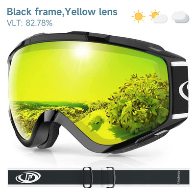 Ochelari de schi Findway Aldult Ochelari de schi anti-ceață cu protecție UV Ochelari de zăpadă cu design OTG peste cască compatibili cu schi snowboarding pentru tineret