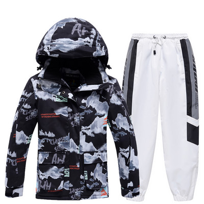 Új gyerek síruha fiúknak téli meleg vízálló ruha Nyomtatott kabát és nadrág gyerekeknek síruha snowboard ruha fiúknak
