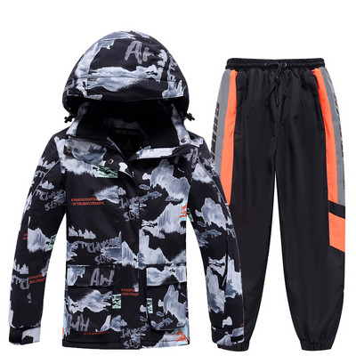 Új gyerek síruha fiúknak téli meleg vízálló ruha Nyomtatott kabát és nadrág gyerekeknek síruha snowboard ruha fiúknak