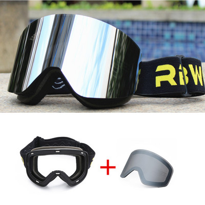 RBworld skijaške naočale s magnetskim dvoslojnim lećama Magnet za skijanje protiv magljenja UV400 Snowboard naočale Muškarci Ženske skijaške naočale Naočale