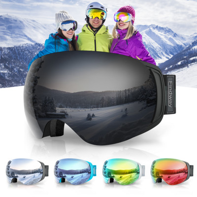 Lyžiarske okuliare Findway pre dospelých, 100% UV ochrana 400, vymeniteľné šošovky, ochrana proti zahmlievaniu, snowboardové okuliare pre ženy a mužov