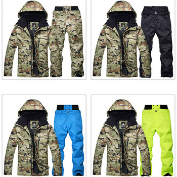-30 Камуфлажни мъжки дрехи за сняг Комплекти ски костюми Сноуборд костюм 10k Водоустойчиви по-дебели якета и панталони за топло лед