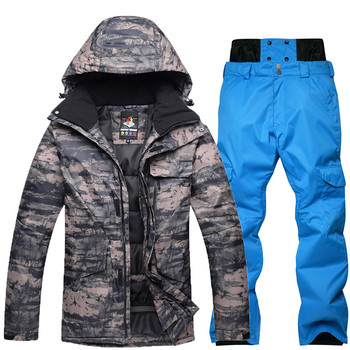 -30 Ανδρικά ρούχα καμουφλάζ από χιόνι Σετ κοστούμι σκι Στολή Snowboarding 10k Αδιάβροχο πιο παχύ μπουφάν και παντελόνι με ζεστό πάγο