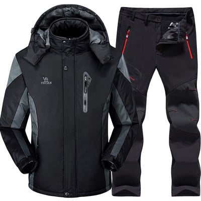 Ανδρικές στολές σκι σετ για σκι και σνόουμπορντ Σούπερ ζεστό αδιάβροχο αντιανεμικό σνόουμπορντ φλις μπουφάν+παντελόνι Χειμερινές στολές χιονιού αρσενικά