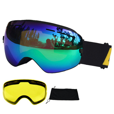 LOCLE Ochelari de schi anti-aburire Ochelari de schi UV400 Straturi duble Schi Snowboard Ochelari de zăpadă Ochelari de schi cu o lentilă de strălucire