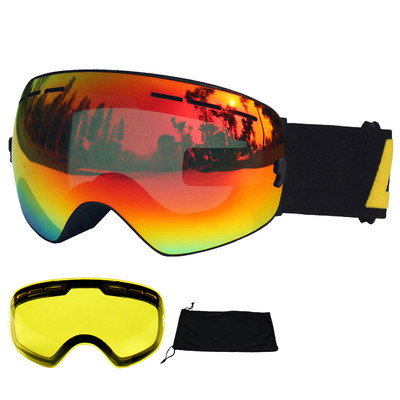 LOCLE Ochelari de schi anti-aburire Ochelari de schi UV400 Straturi duble Schi Snowboard Ochelari de zăpadă Ochelari de schi cu o lentilă de strălucire