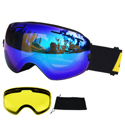 LOCLE Ochelari de schi anti-aburire Ochelari de schi UV400 Straturi duble Schi Snowboard Ochelari de zăpadă Ochelari de schi cu o lentilă de strălucire