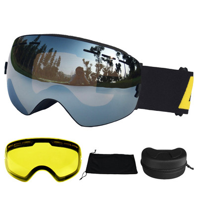LOCLE Ochelari de schi anti-aburire Ochelari de schi UV400 Straturi duble Schi Snowboard Ochelari de zăpadă Ochelari de schi cu o lentilă de strălucire