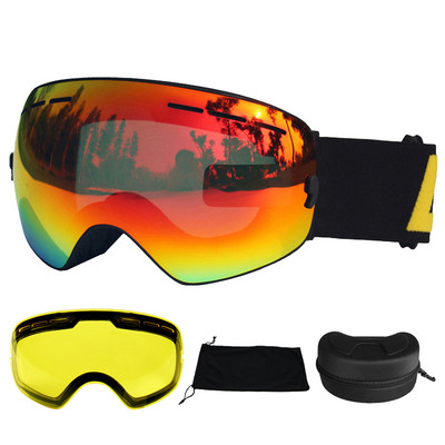 LOCLE Ochelari de schi anti-aburire Ochelari de schi UV400 Straturi duble Schi Snowboard Ochelari de zăpadă Ochelari de schi cu o lentilă de strălucire