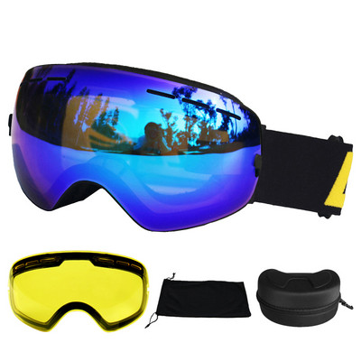 LOCLE Ochelari de schi anti-aburire Ochelari de schi UV400 Straturi duble Schi Snowboard Ochelari de zăpadă Ochelari de schi cu o lentilă de strălucire