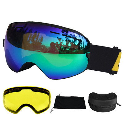 LOCLE Ochelari de schi anti-aburire Ochelari de schi UV400 Straturi duble Schi Snowboard Ochelari de zăpadă Ochelari de schi cu o lentilă de strălucire