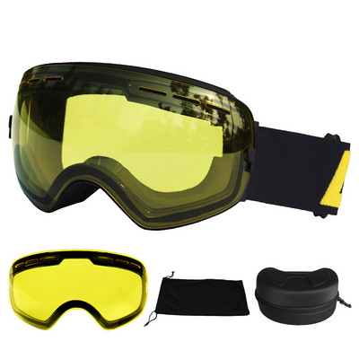 LOCLE Ochelari de schi anti-aburire Ochelari de schi UV400 Straturi duble Schi Snowboard Ochelari de zăpadă Ochelari de schi cu o lentilă de strălucire