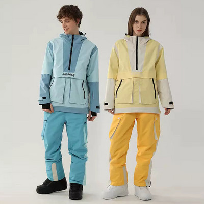 Zimná lyžiarska kombinéza 2022, dámska teplá outdoorová snowboardová bunda, pánska kombinéza s kapucňou, lyžiarska súprava, snežný overal, vetruodolný, nepremokavý, snehové nohavice
