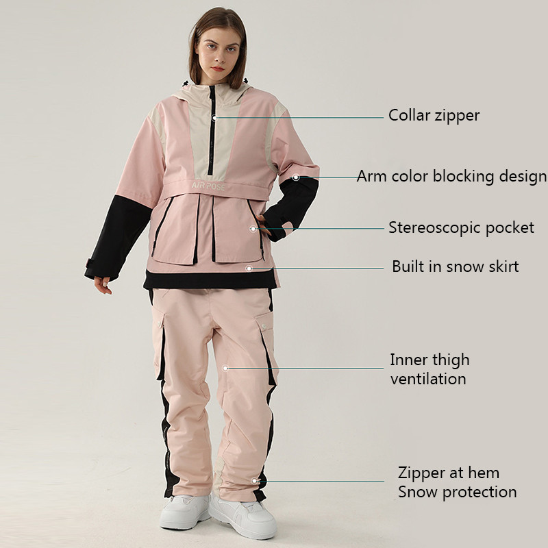 Γυναικείο κοστούμι σκι χειμώνα 2022 Ζεστό τζάκετ για σνόουμπορντ εξωτερικού χώρου Ανδρικές φόρμες με κουκούλα σετ σκι Αντιανεμικό αδιάβροχο παντελόνι χιονιού