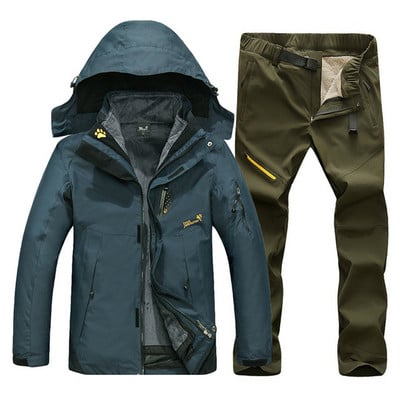 Lyžiarska bunda pre mužov, teplá zimná lyžiarska a snowboardová súprava, pánske nepremokavé outdoorové lezecké bundy, trekingové nohavice, pánsky lyžiarsky overal