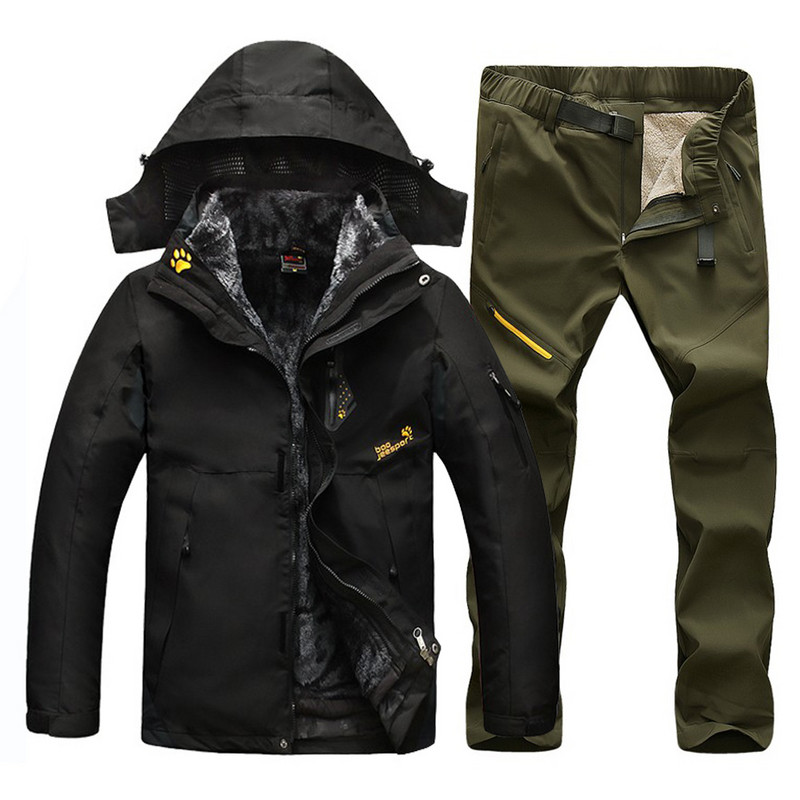 Lyžiarska bunda pre mužov, teplá zimná lyžiarska a snowboardová súprava, pánske nepremokavé outdoorové lezecké bundy, trekingové nohavice, pánsky lyžiarsky overal