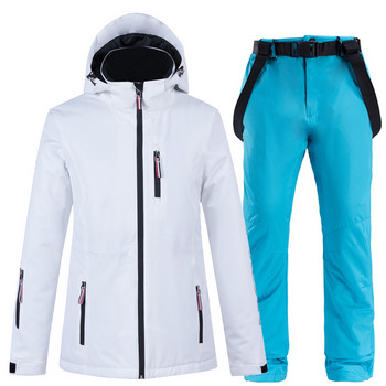 Бяло облекло за снежен костюм Зимно облекло за сноуборд Водоустойчиво ветроустойчиво яке за ски на открито и нагръдници Комплекти панталони за сняг