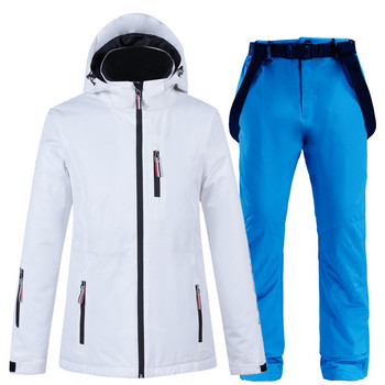 Бяло облекло за снежен костюм Зимно облекло за сноуборд Водоустойчиво ветроустойчиво яке за ски на открито и нагръдници Комплекти панталони за сняг