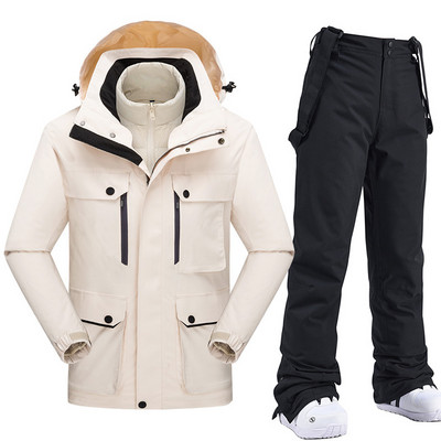 Nouă îmbrăcăminte de munte de zăpadă Costume de snowboard pentru bărbați Costum de schi rezistent la vânt Jachetă și salopete de schi Pantaloni de schi