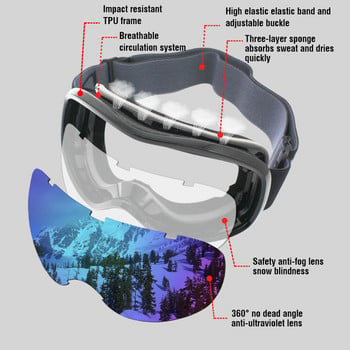 Ски очила Двойни слоеве UV400 Anti-fog Голяма ски маска Очила Каране на ски Сняг Мъже Жени Очила за сноуборд Ски Слънчеви очила Очила
