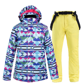 -30 χειμερινές φόρμες σκι Γυναικείες φόρμες για σκι υψηλής ποιότητας + παντελόνι Snow ζεστό αδιάβροχο αντιανεμικό Snowboard γυναικεία στολές σκι