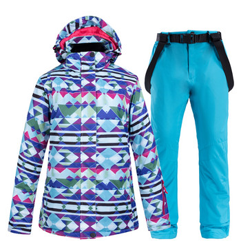 -30 χειμερινές φόρμες σκι Γυναικείες φόρμες για σκι υψηλής ποιότητας + παντελόνι Snow ζεστό αδιάβροχο αντιανεμικό Snowboard γυναικεία στολές σκι
