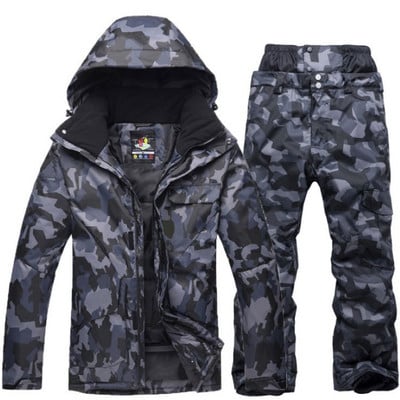 Costum de schi de camuflaj pentru bărbați de iarnă, rezistent la vânt, impermeabil, respirabil, cald, jachetă și pantaloni de snowboard de înaltă calitate