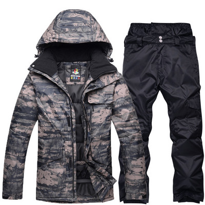 Costum de schi de camuflaj pentru bărbați de iarnă, rezistent la vânt, impermeabil, respirabil, cald, jachetă și pantaloni de snowboard de înaltă calitate