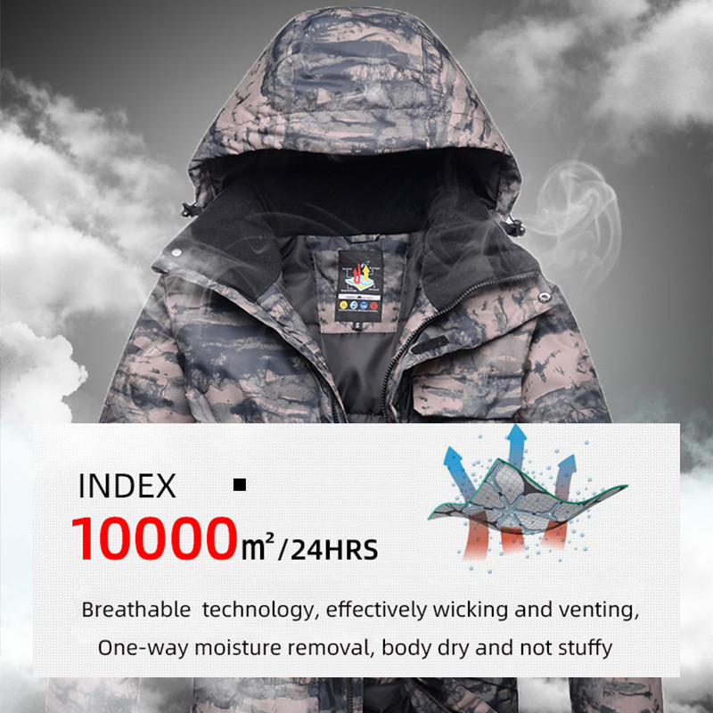 Costum de schi de camuflaj pentru bărbați de iarnă, rezistent la vânt, impermeabil, respirabil, cald, jachetă și pantaloni de snowboard de înaltă calitate