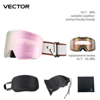 VECTOR Magnetne skijaške naočale s brzim izmjenjivim lećama i kompletom futrole 100% UV400 zaštita protiv magljenja Naočale za snowboard za muškarce i žene