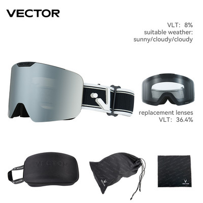 VECTOR Magnetne skijaške naočale s brzim izmjenjivim lećama i kompletom futrole 100% UV400 zaštita protiv magljenja Naočale za snowboard za muškarce i žene