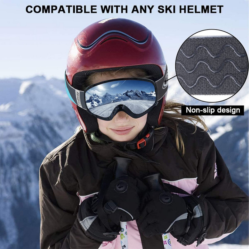 Findway Dječja skijaška maska Anti-Fog UV zaštita Skijaške naočale Skijanje Snowboarding Sportovi za 3-10 djece Kompatibilno sa skijaškom kacigom